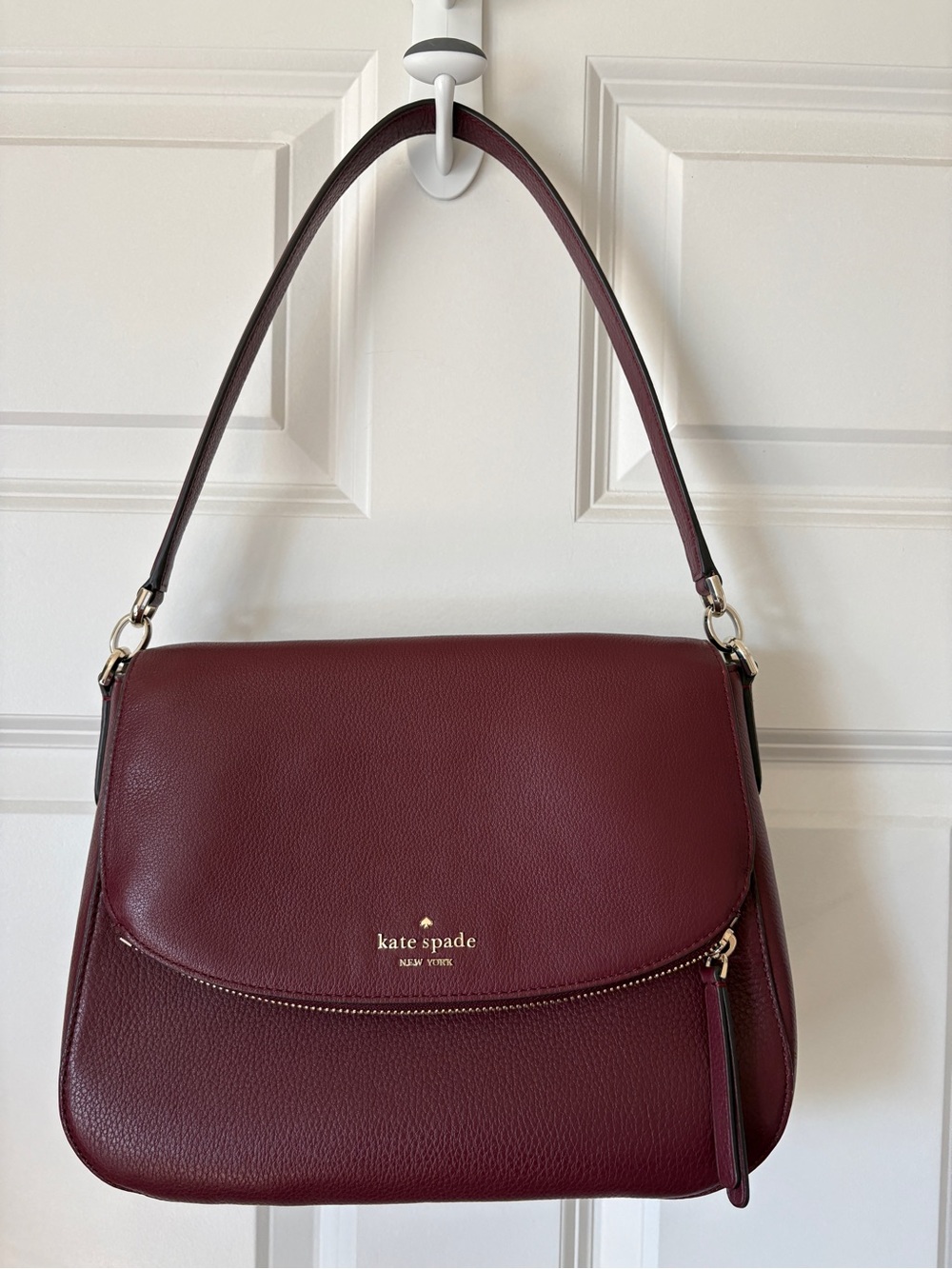 kate spade Burgundy Pebbled Leather Shoulder Bag with Gold Hardware